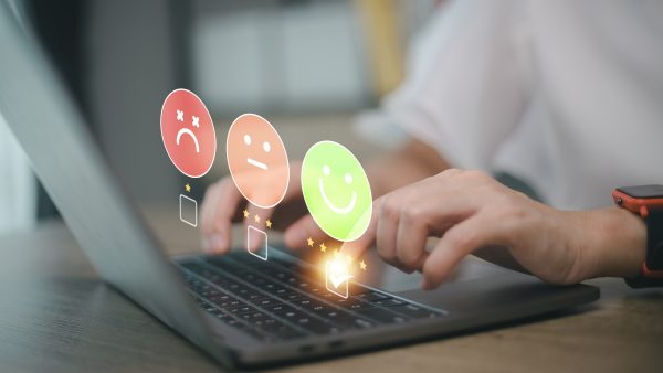 User give rating to service experience on online application, Customer review satisfaction feedback survey concept, Customer can evaluate quality of service leading to reputation ranking of business.